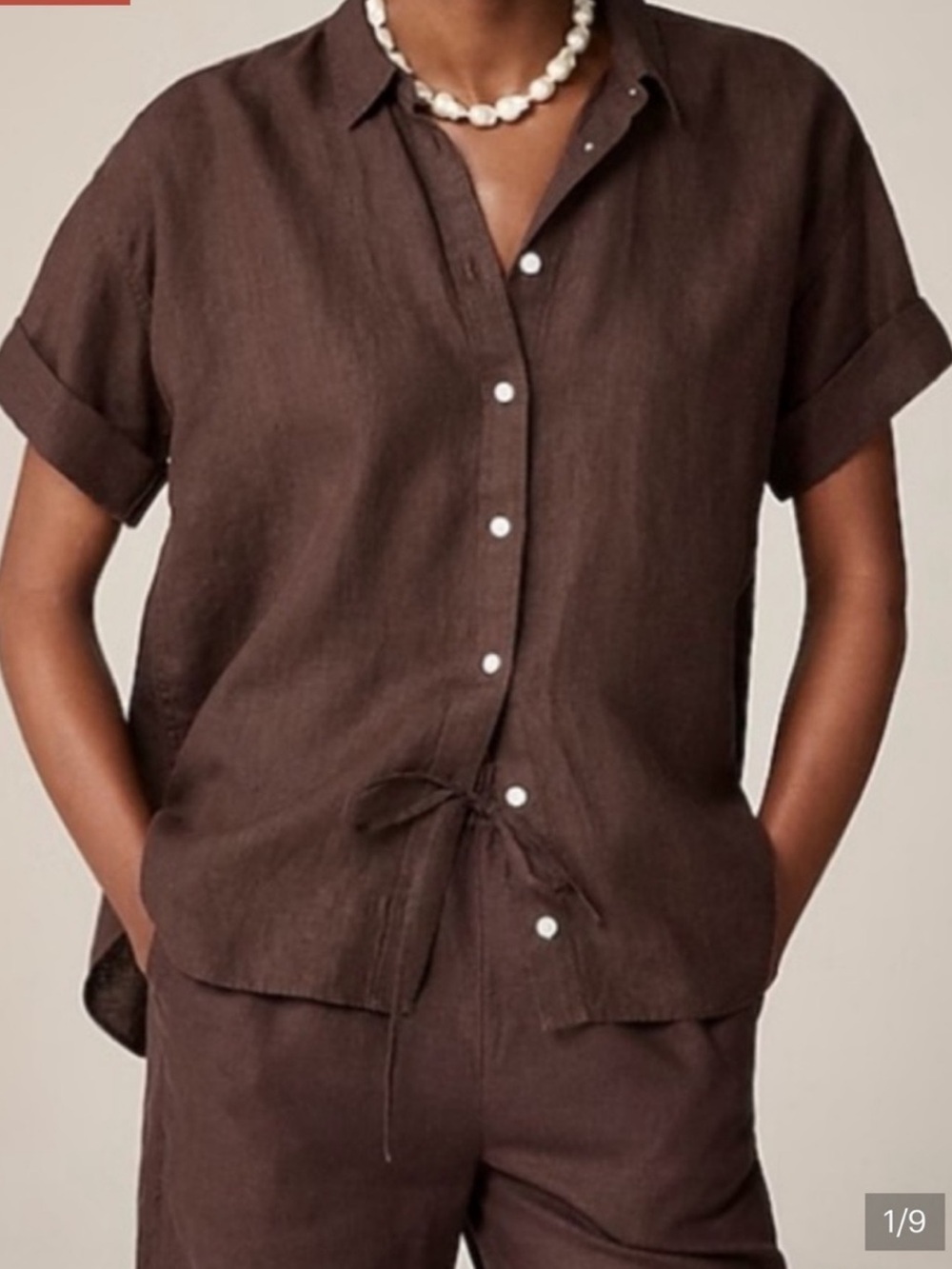 100% Lino | Brown Button Down Short Sleeve Shirt Linen Sz L